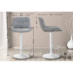 Tabouret de bar Vonore, tissu blanc gris