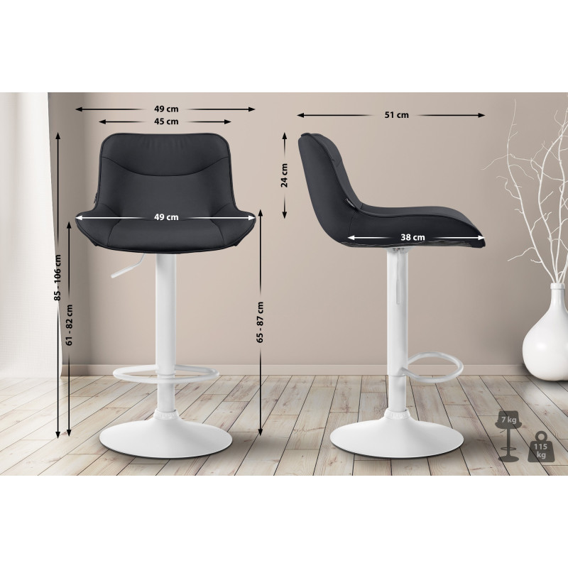 Tabouret de bar Vonore, similicuir, blanc noir