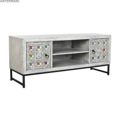 Meubles de télévision DKD Home Decor Blanc Beige Gris Multicouleur Céramique Bois de manguier 130 x 40 x 56 cm