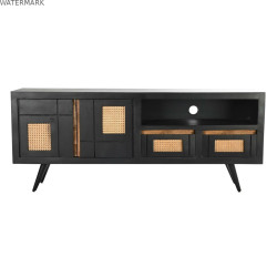 Meubles de télévision DKD Home Decor Noir Rotin Bois de manguier (145,5 x 40,5 x 60 cm)