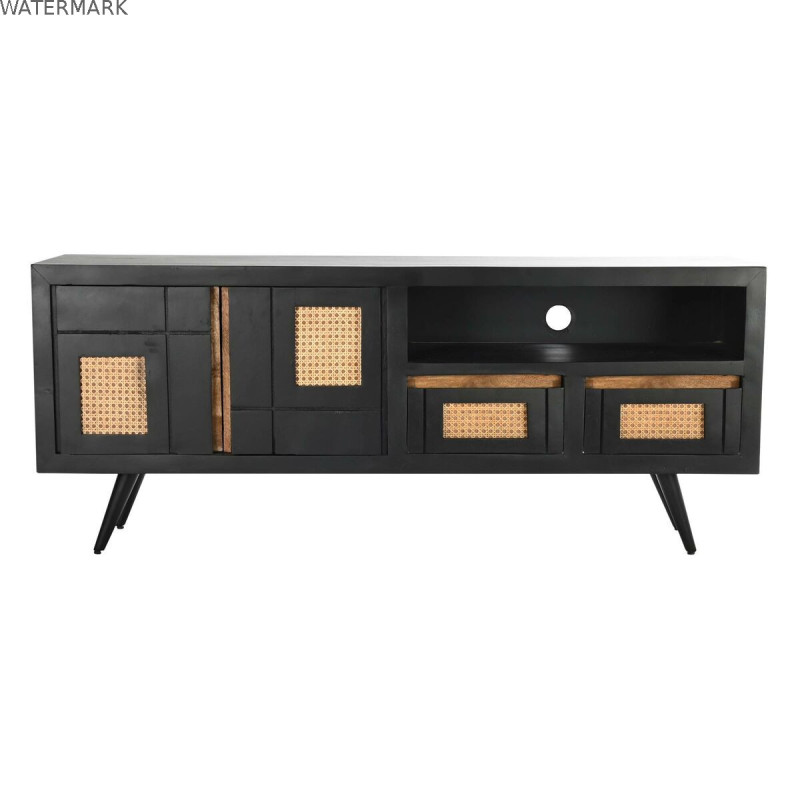 Meubles de télévision DKD Home Decor Noir Rotin Bois de manguier (145,5 x 40,5 x 60 cm)