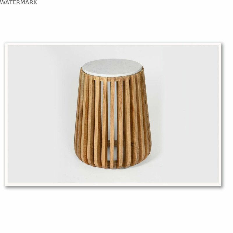 Table d'appoint DKD Home Decor Blanc Naturel Marbre Bois de manguier 47 x 47 x 58 cm