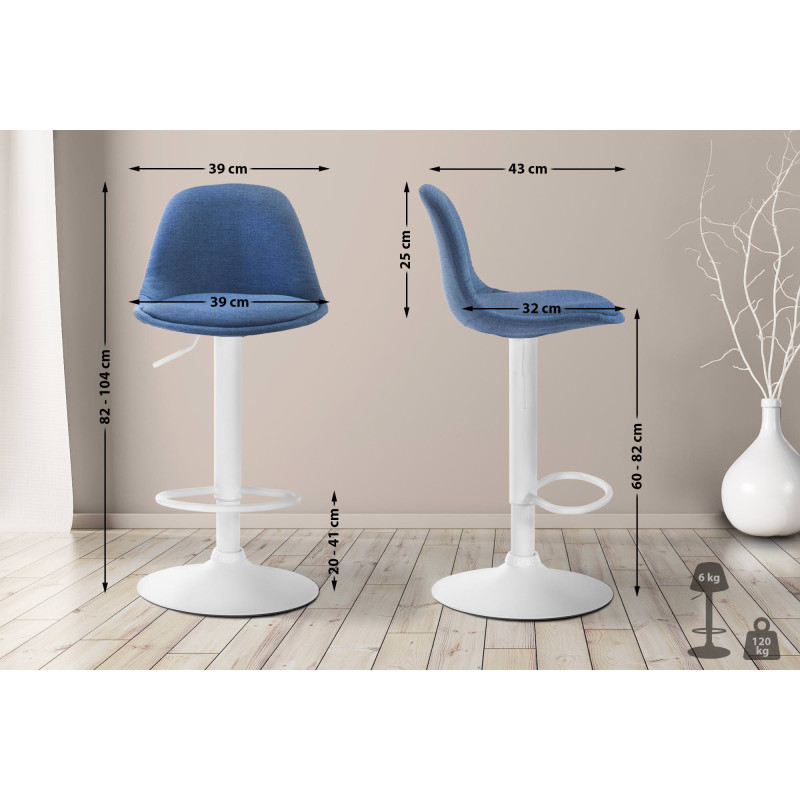 Tabouret de bar Kiel en tissu blanc