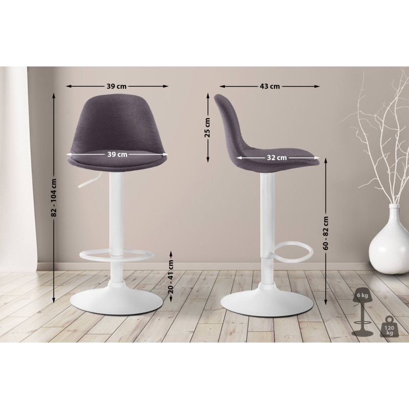 Tabouret de bar Kiel en tissu blanc