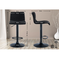 Ensemble de 2 tabourets de bar en tissu Branford noir