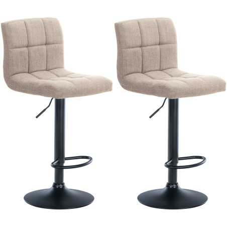 Lot de 2 tabourets de bar Calma en tissu noir crème