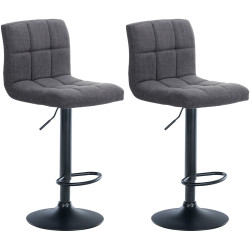 Set de 2 taburetes de bar Calma en tela Gris claro,Metal negro mate