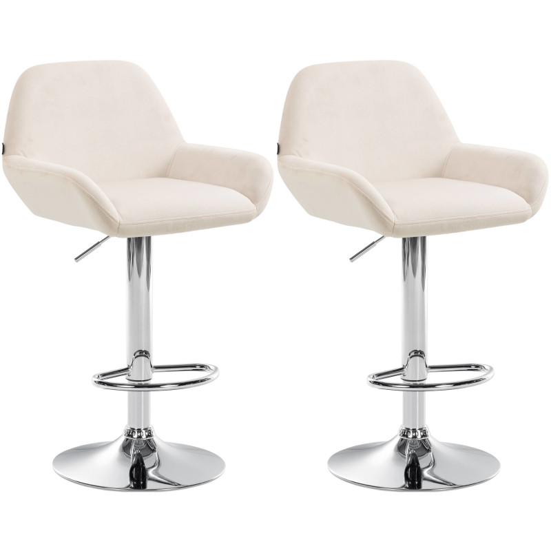 Ensemble de 2 tabourets de bar Braga en velours chromé crème