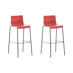 Lot de 2 tabourets de bar Hoover structure 4 pieds plastique noir rouge
