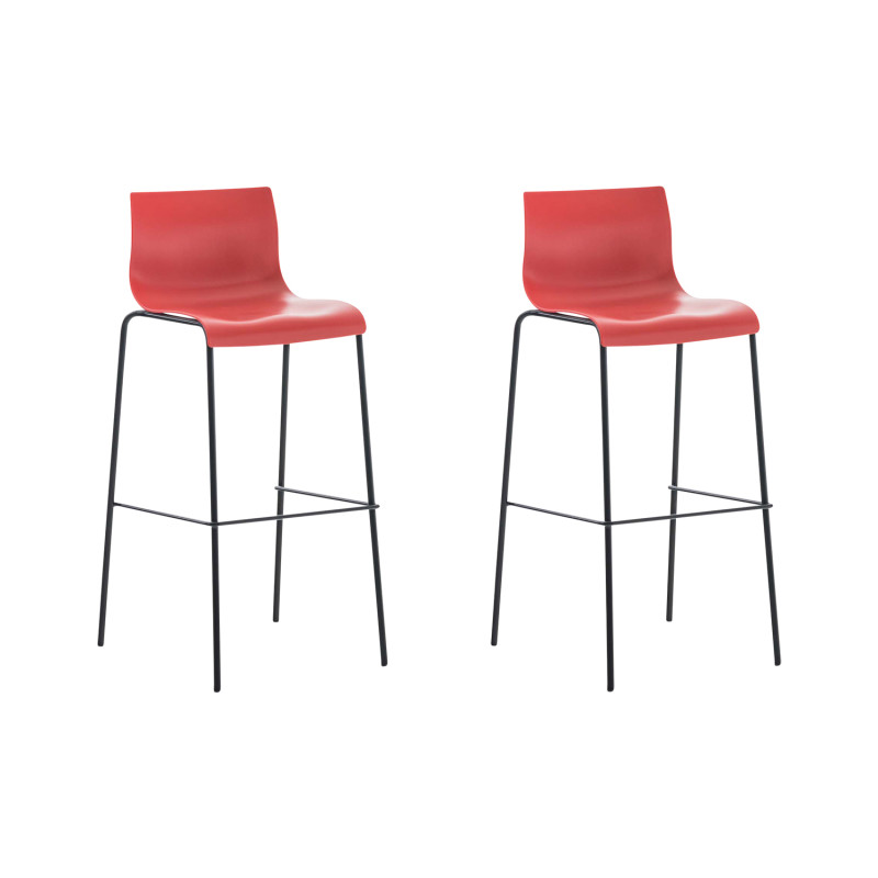 Lot de 2 tabourets de bar Hoover structure 4 pieds plastique noir rouge