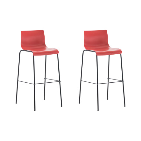 Lot de 2 tabourets de bar Hoover structure 4 pieds plastique noir rouge