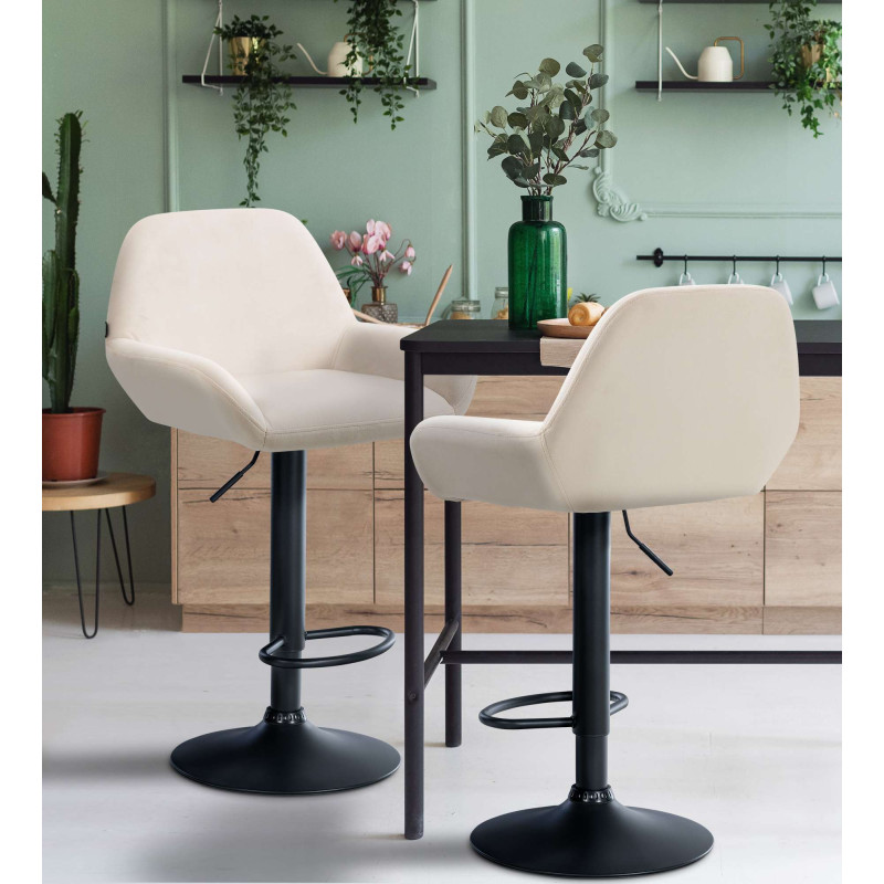 Lot de 2 tabourets de bar Braga en velours noir crème