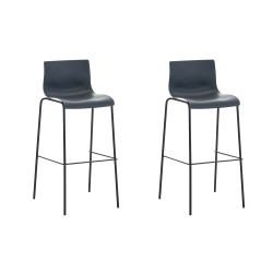 Lot de 2 tabourets de bar Hoover structure 4 pieds plastique noir gris