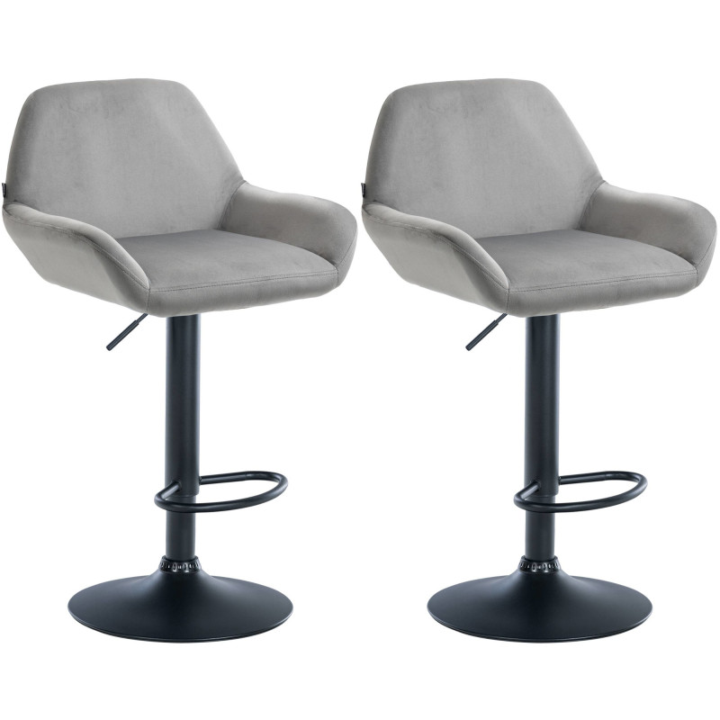 Lot de 2 tabourets de bar Braga en velours noir gris