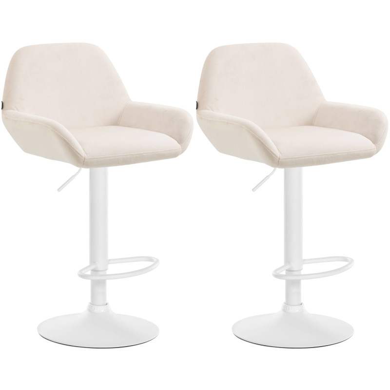 Lot de 2 tabourets de bar Braga velours blanc crème