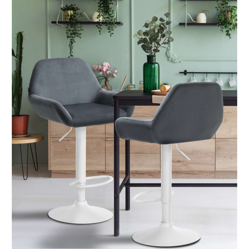 Lot de 2 tabourets de bar Braga velours blanc gris foncé