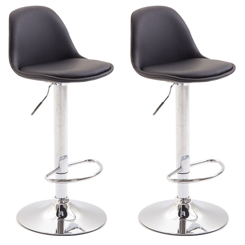 Lot de 2 tabourets de bar Kiel entièrement rembourrés en similicuir chromé noir