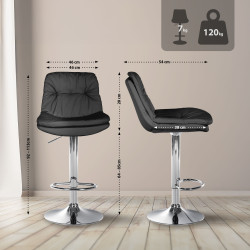 Tabouret de bar Laurel, similicuir, noir chromé