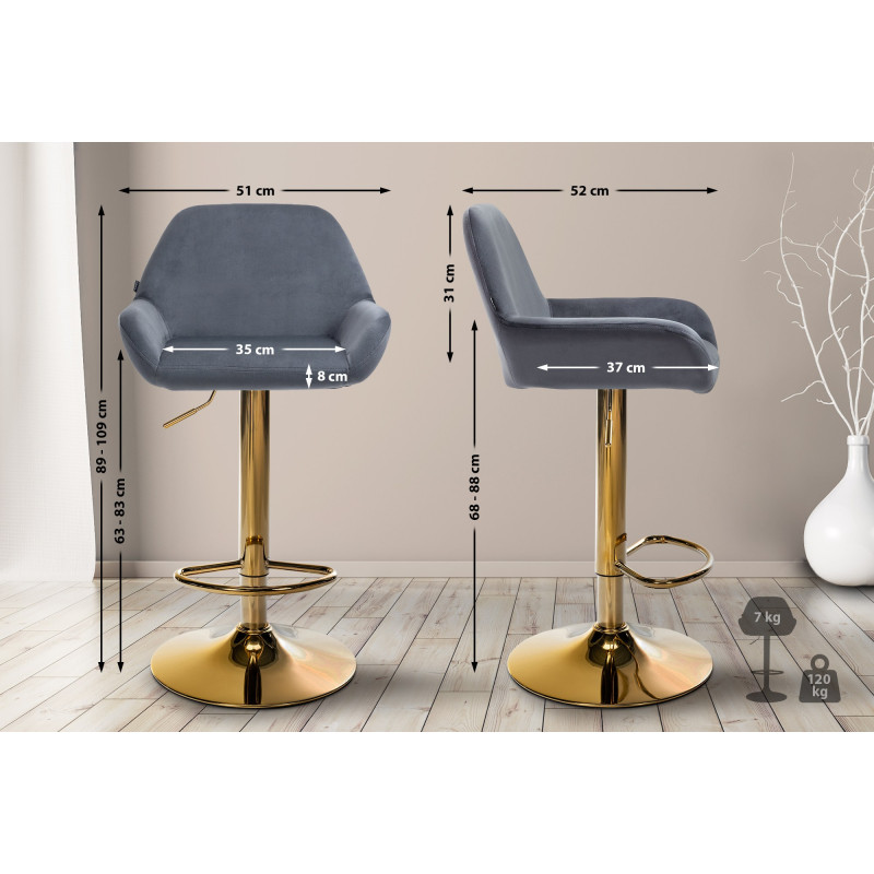 Lot de 2 tabourets de bar Braga en velours doré