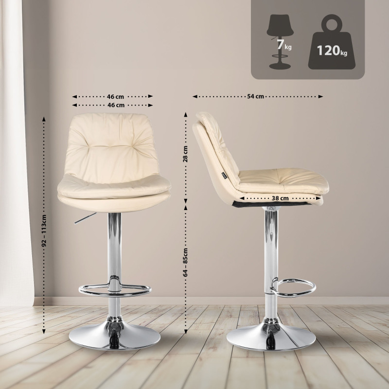 Tabouret de bar Laurel simili cuir chrome crème