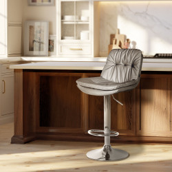 Tabouret de bar Laurel, similicuir, gris chrome