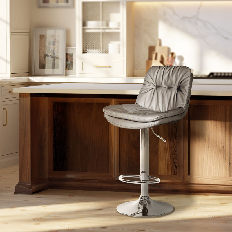 Tabouret de bar Laurel, similicuir, chromé gris