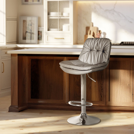 Tabouret de bar Laurel, similicuir, gris chrome