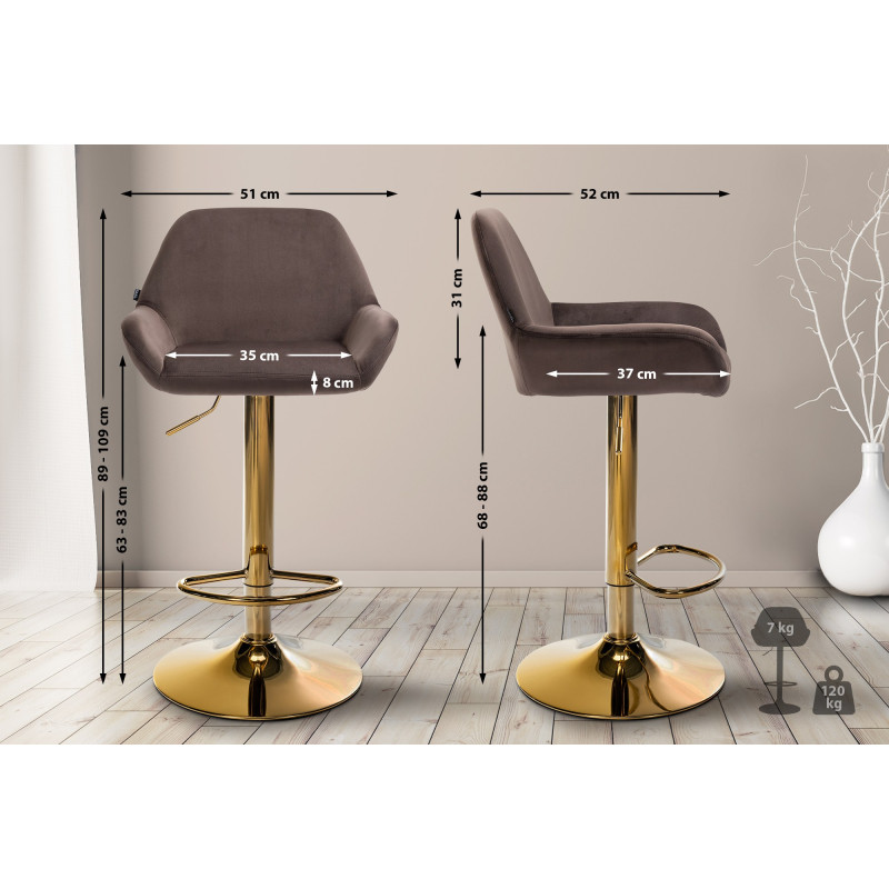 Tabouret de bar Braga en velours doré