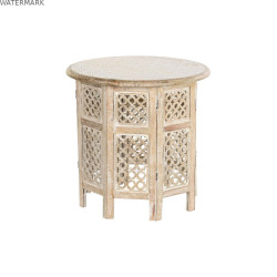 Table d'appoint DKD Home Decor Blanc Marron Bois de manguier 53 x 53 x 53 cm