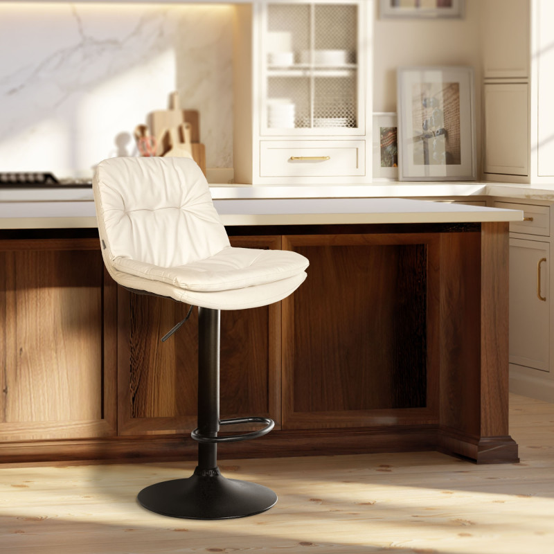Tabouret de bar Laurel simili cuir noir blanc