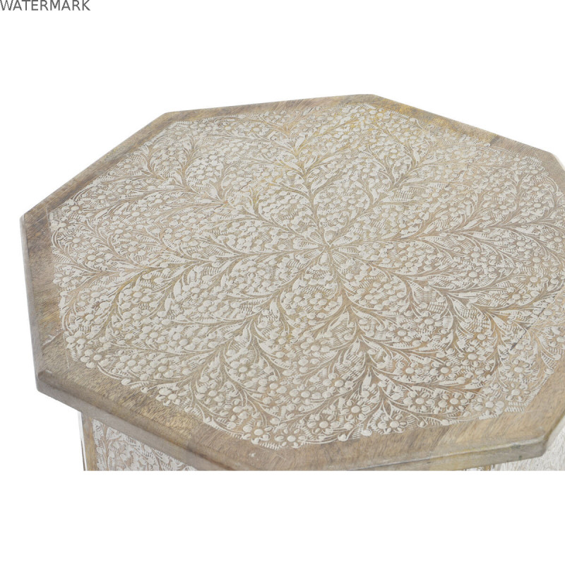 Table d'appoint DKD Home Decor 49 x 49 x 53,5 cm Marron Blanc Bois de manguier