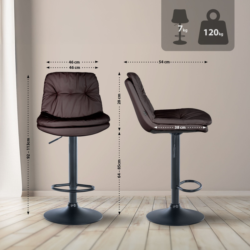 Tabouret de bar Laurel, similicuir noir brun