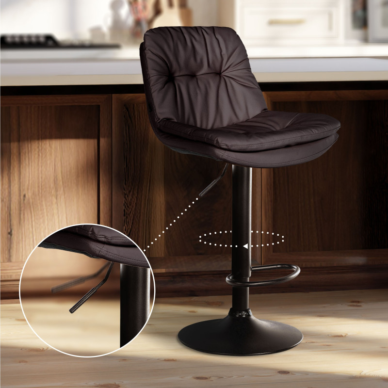 Tabouret de bar Laurel, similicuir noir brun