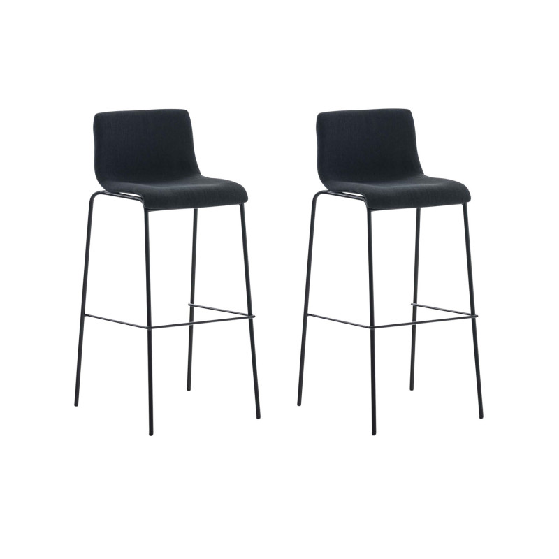 Lot de 2 tabourets de bar Hoover tissu structure 4 pieds noir noir