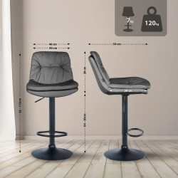 Tabouret de bar Laurel, similicuir noir gris