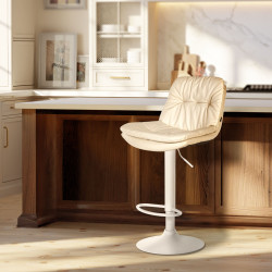 Tabouret de bar Laurel, similicuir, blanc crème