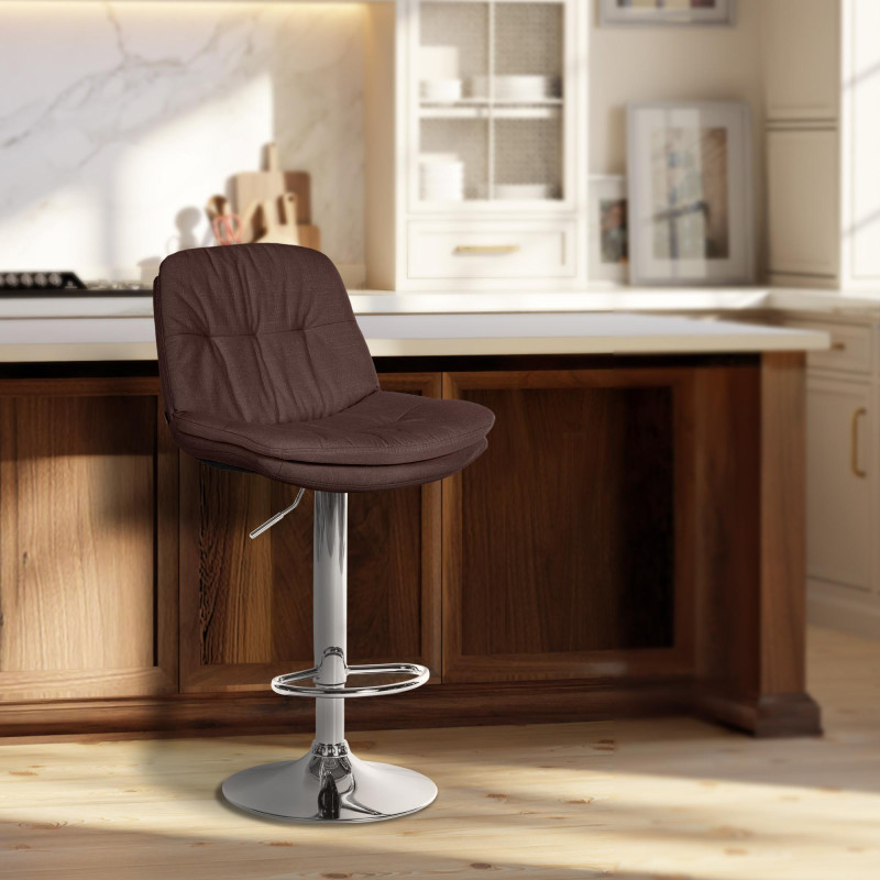 Tabouret de bar Laurel en tissu marron chromé
