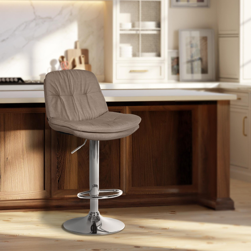 Tabouret de bar Laurel tissu chrome taupe