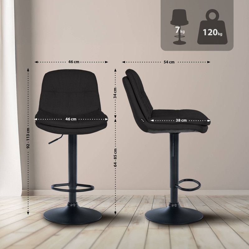 Tabouret de bar Laurel tissu noir noir