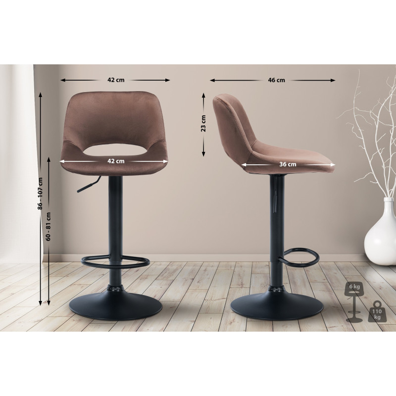 Lot de 2 tabourets de bar Camden en velours noir