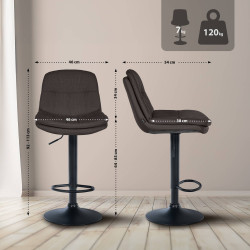 Tabouret de bar Laurel, tissu noir gris foncé