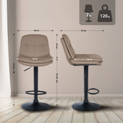 Tabouret de bar Laurel tissu noir taupe