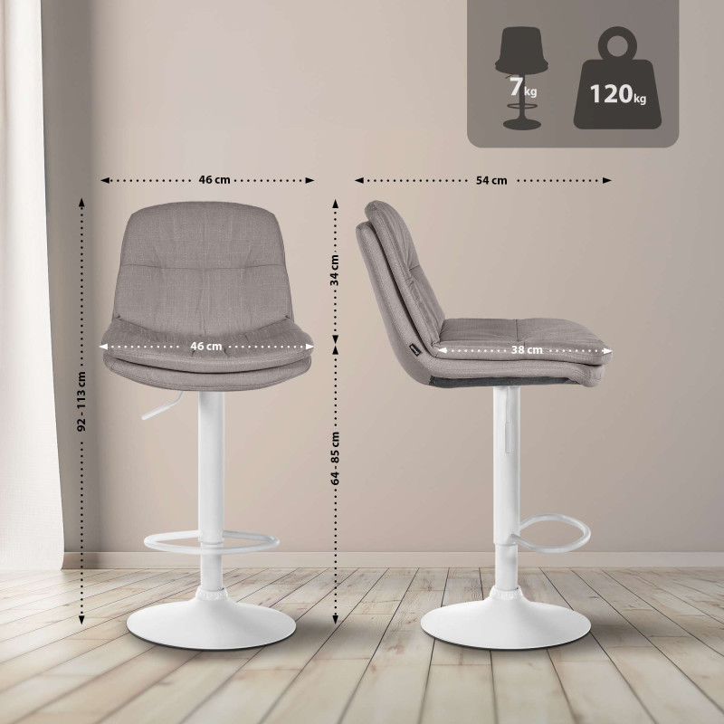 Tabouret de bar Laurel tissu blanc gris