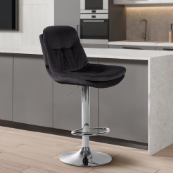 Tabouret de bar Laurel, velours, chrome noir
