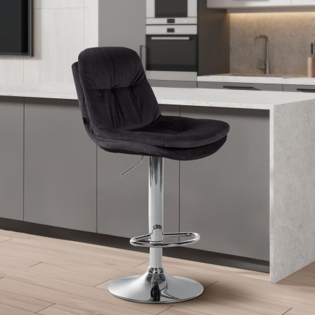 Tabouret de bar Laurel, velours, chrome noir