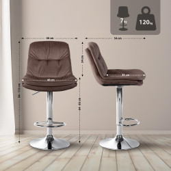 Tabouret de bar Laurel, velours, chrome brun