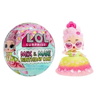 LOL Surprise Mix & Make Birthday Cake - Mini Poupée 7,5cm, Robe en Forme de Gâteau - Fabriquer et Décorer - Modele Aléatoire