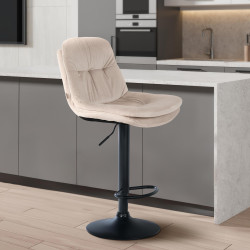 Tabouret de bar Laurel velours noir crème
