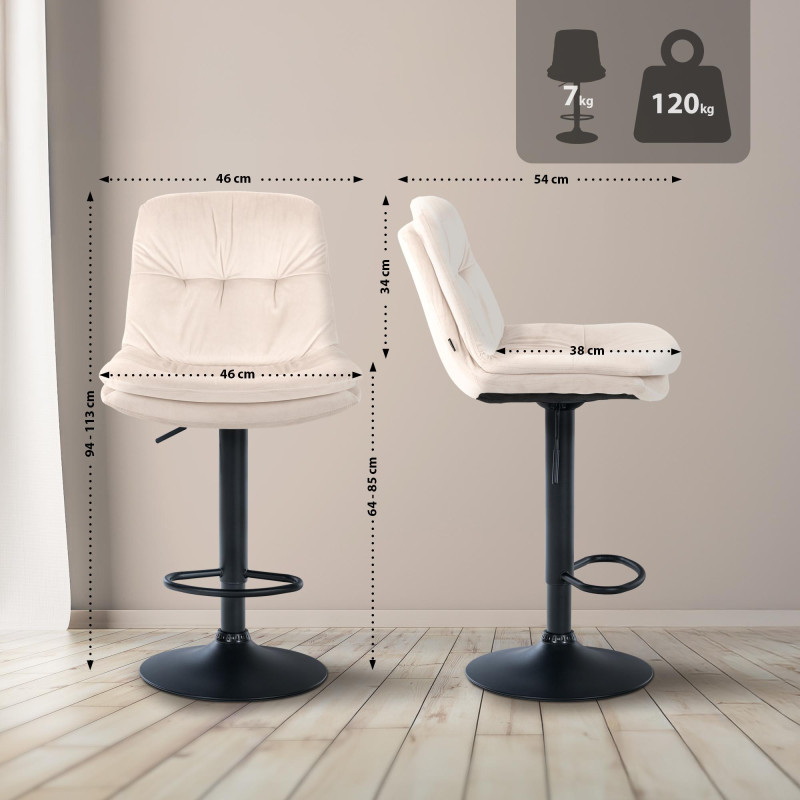 Tabouret de bar Laurel velours noir crème