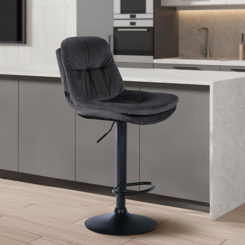 Tabouret de bar Laurel velours noir gris foncé